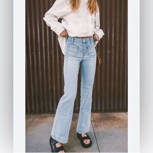 Miss Sparkling Flared Wide leg High Waisted Jeans Button Pockets Denim Jeans XL